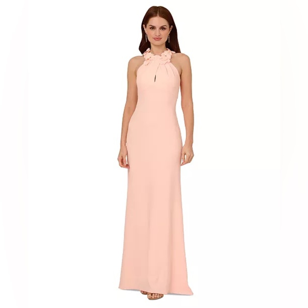 Adrianna Papell Women's Rosette Halter Crepe Gown
